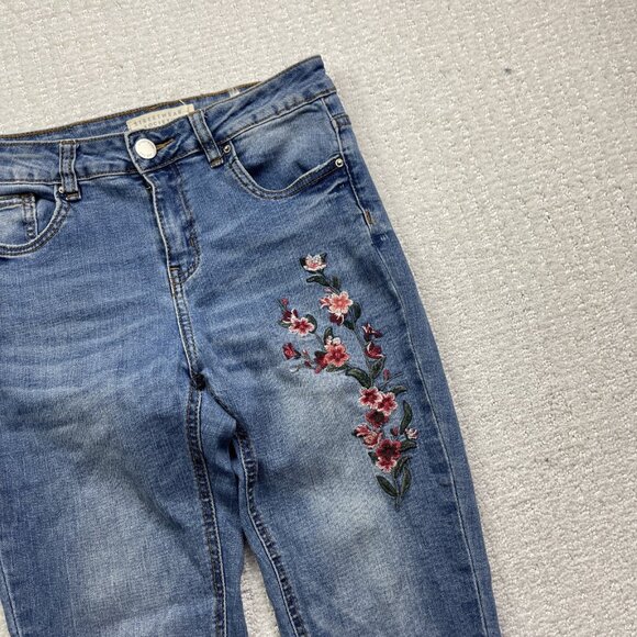 Streetwear Society Skinny High Rise Floral Embroidery Jeans Wom Sz 5 Blue Denim - Picture 2 of 12